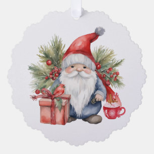 Cute Christmas Gnome Watercolor  Tree Decoration Card