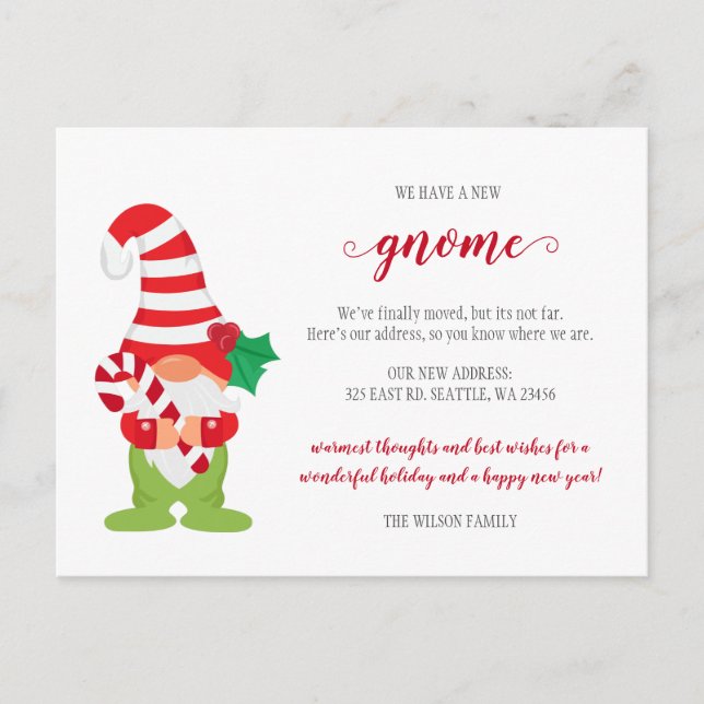 Cute Christmas Gnome We've Moved Holiday Moving Postcard (Front)