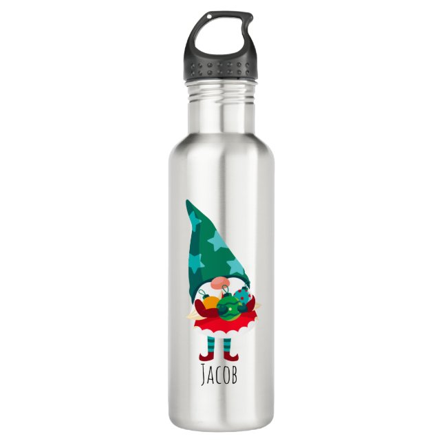 Cute Christmas Gnome with Christmas Ornaments 710 Ml Water Bottle (Front)