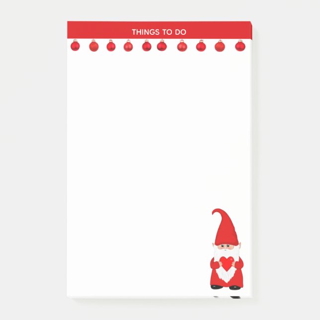 Cute Christmas Gnome with Heart Post-it Notes (Front)