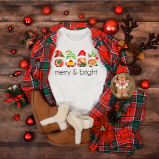 Cute Christmas Gnomes Merry & Bright T-Shirt