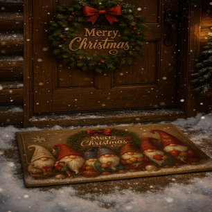 Cute Christmas Gnomes Merry Doormat