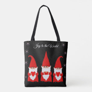 Cute Christmas Gnomes on Black Tote Bag