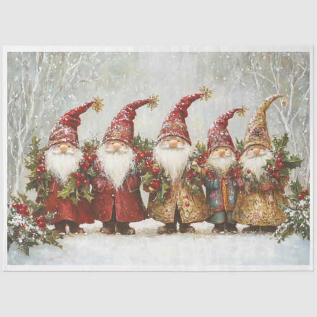 Cute Christmas Gnomes Tissue Paper (Front)