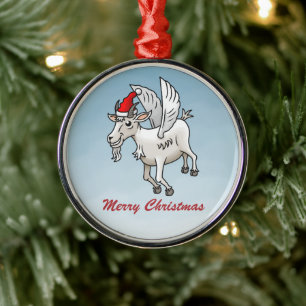 Cute Christmas Goat Metal Tree Decoration