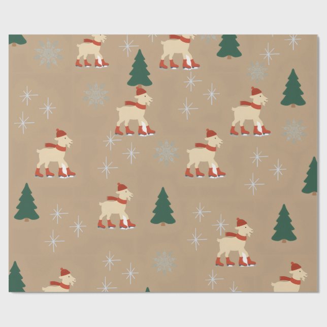 Cute Christmas Goat Wrapping Paper (Flat)