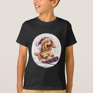 Cute Christmas Golden Retriever Dog Snowboarding S T-Shirt
