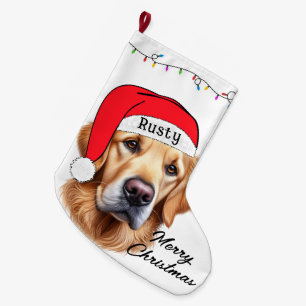 Cute Christmas Golden Retriever Large Christmas Stocking
