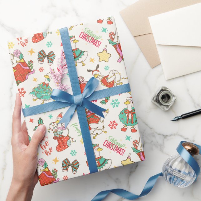Cute Christmas Goose Illustration Pattern Ivory Wrapping Paper (Gifting)