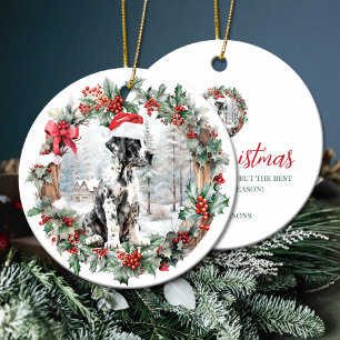 Cute Christmas great dane dog puppy Santa hat Ceramic Tree Decoration