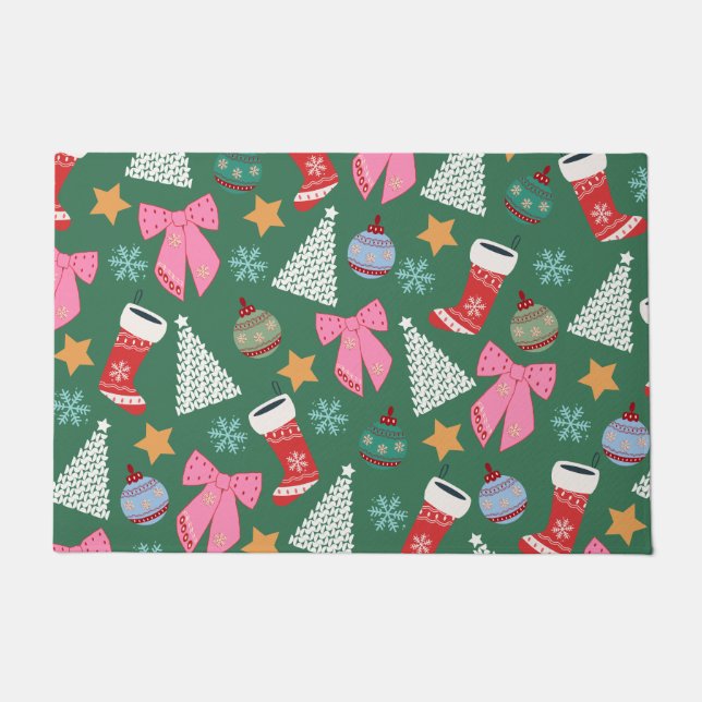 Cute Christmas Green Doormat (Front)