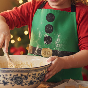 Cute Christmas Green Elf Costume Kids Apron