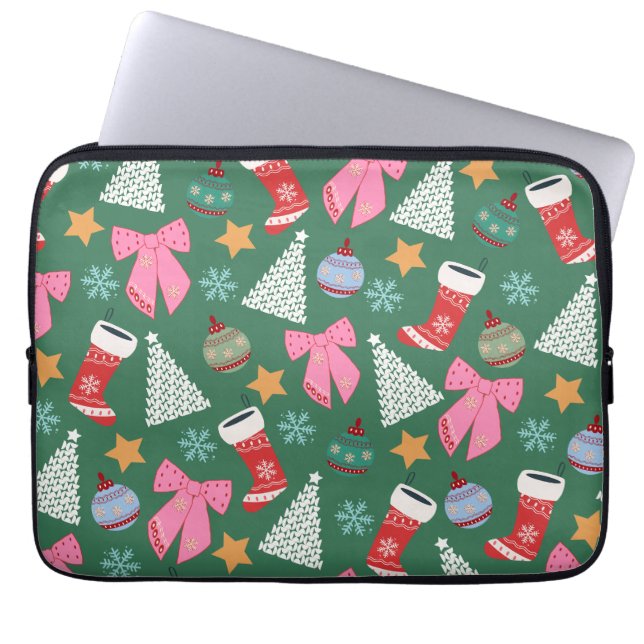 Cute Christmas Green Laptop Sleeve (Front)
