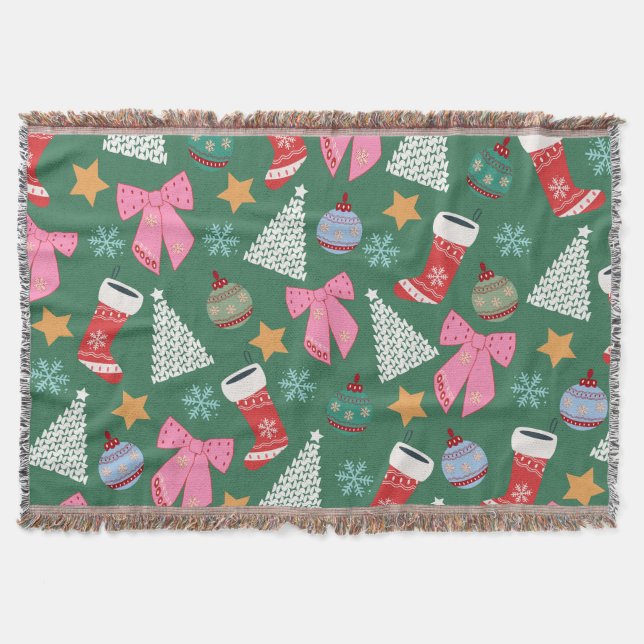 Cute Christmas Green Throw Blanket (Front)