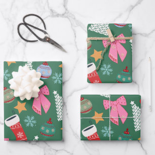 Cute Christmas Green Wrapping Paper Sheet