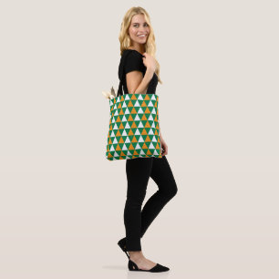 Cute Christmas green yellow white triangles  Tote Bag