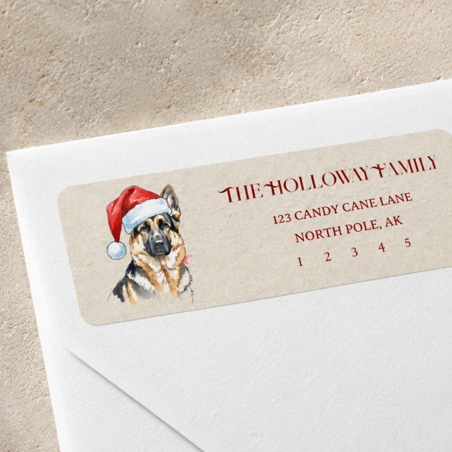 Cute Christmas Hand Drawn German Shepherd Return (Cute Christmas Hand Drawn German Shepherd Return Label)