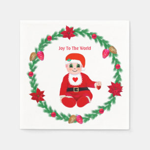 Cute Christmas happy baby & pine wreath Napkin