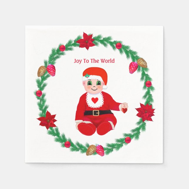 Cute Christmas happy baby & pine wreath Napkin (Front)