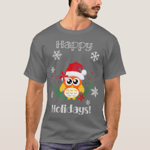 Cute Christmas Happy Holidays Snowflakes Owl Wrea T-Shirt