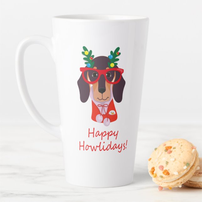 Cute Christmas Happy Howlidays Doxie Dachshund Dog Latte Mug (In Situ)