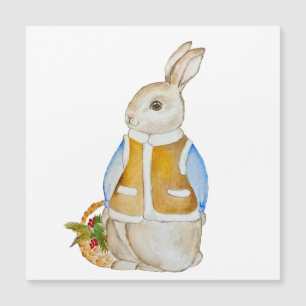 Cute Christmas hare with a basket with spruce bran