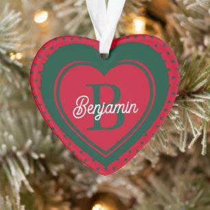 Cute Christmas Hearts Simple Monogram Ornament