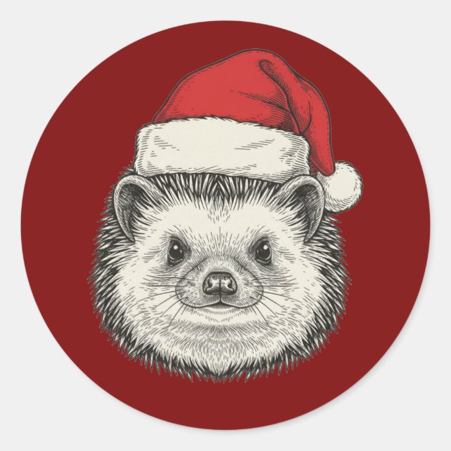 Cute Christmas Hedgehog Classic Round Sticker (Front)