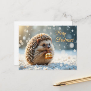 Cute Christmas Hedgehog in Snow Winter Woodland Postcard