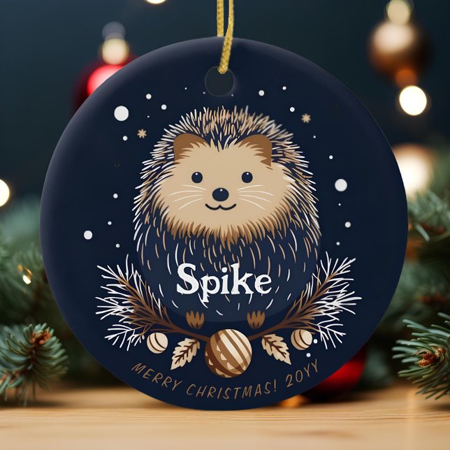 Cute Christmas Hedgehog Pet Name Ceramic Tree Decoration (Creator Uploaded)