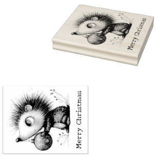 Cute Christmas Hedgehog Rubber Stamp