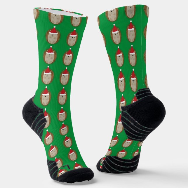 Cute Christmas Hedgehog Socks (Angled)
