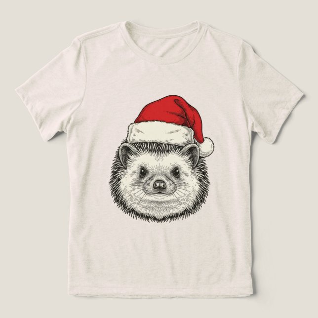 Cute Christmas Hedgehog Tri-Blend Shirt (Design Front)