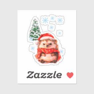 Cute Christmas Hedgehog with Santa Hat & Snowflake