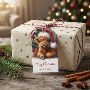 Cute Christmas Highland Cow Gift Tags