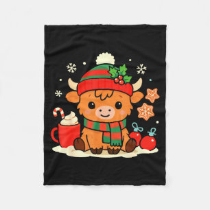 Cute Christmas Highland Cow Heifer Xmas Farm Anima Fleece Blanket