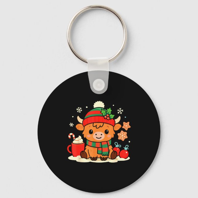 Cute Christmas Highland Cow Heifer Xmas Farm Anima Key Ring (Front)