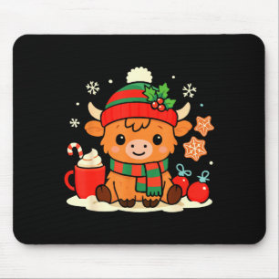 Cute Christmas Highland Cow Heifer Xmas Farm Anima Mouse Pad