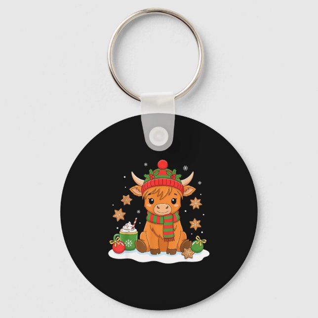 Cute Christmas Highland Cow Lover Xmas Women Farm  Key Ring (Front)