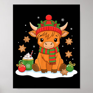 Cute Christmas Highland Cow Lover Xmas Women Farm Poster