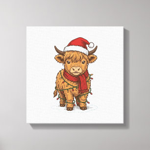 Cute Christmas Highland Cow Vintage Engraving Shir Canvas Print