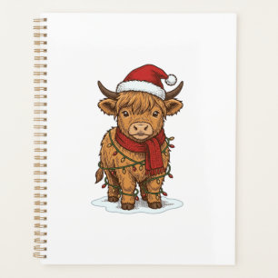 Cute Christmas Highland Cow Vintage Engraving Shir Planner