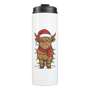 Cute Christmas Highland Cow Vintage Engraving Shir Thermal Tumbler