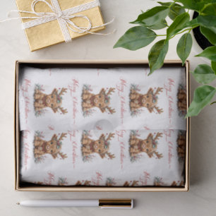 Cute Christmas Highland Cow with Festive Antlers  Tissue Paper