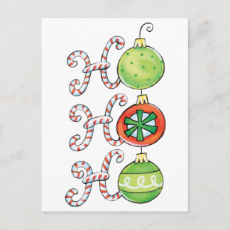 Cute Christmas Ho Ho Ho, Candy Canes Ornaments Holiday Postcard