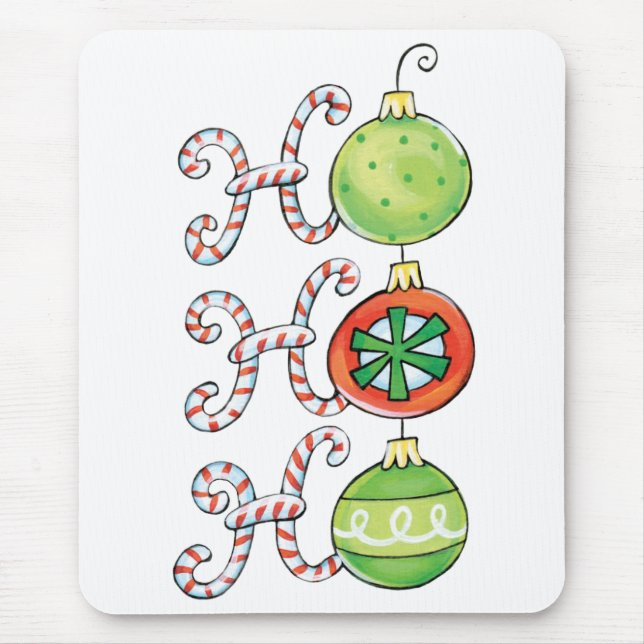 Cute Christmas Ho Ho Ho, Candy Canes Ornaments Mouse Pad (Front)