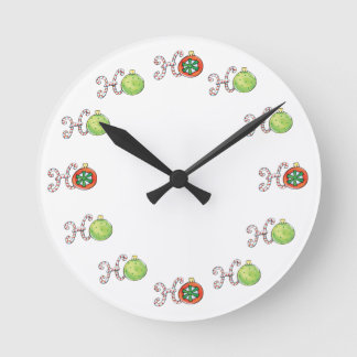 Cute Christmas Ho Ho Ho, Candy Canes Ornaments Round Clock