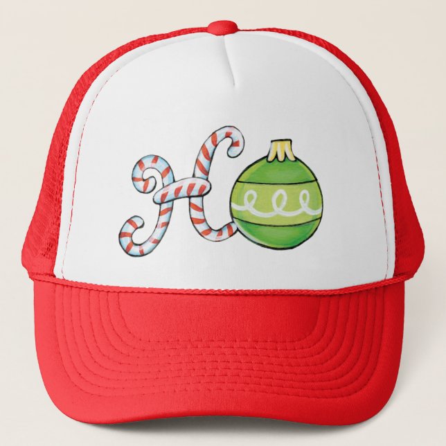 Cute Christmas Ho Ho Ho, Candy Canes Ornaments Trucker Hat (Front)