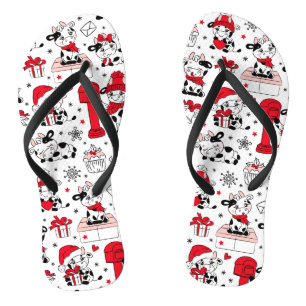 Cute Christmas Holiday Cows Farm Modern Pattern Jandals