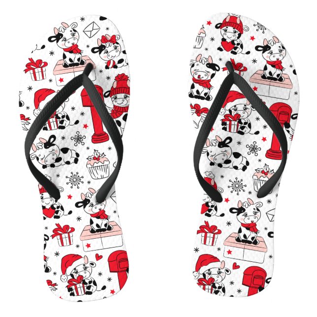 Cute Christmas Holiday Cows Farm Modern Pattern Jandals (Footbed)